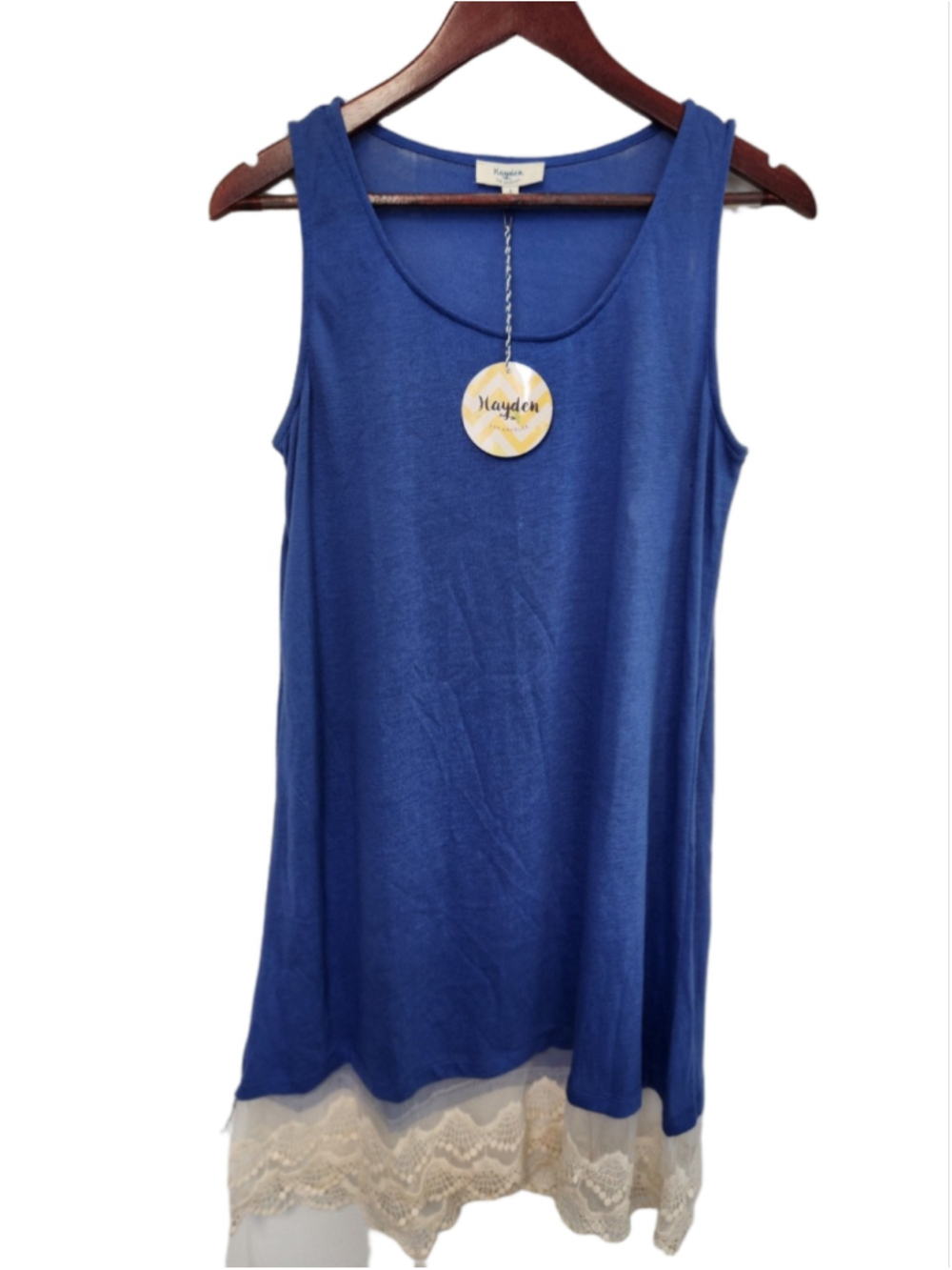 Hayden Blue Sleeveless Dress with a Lace Hem